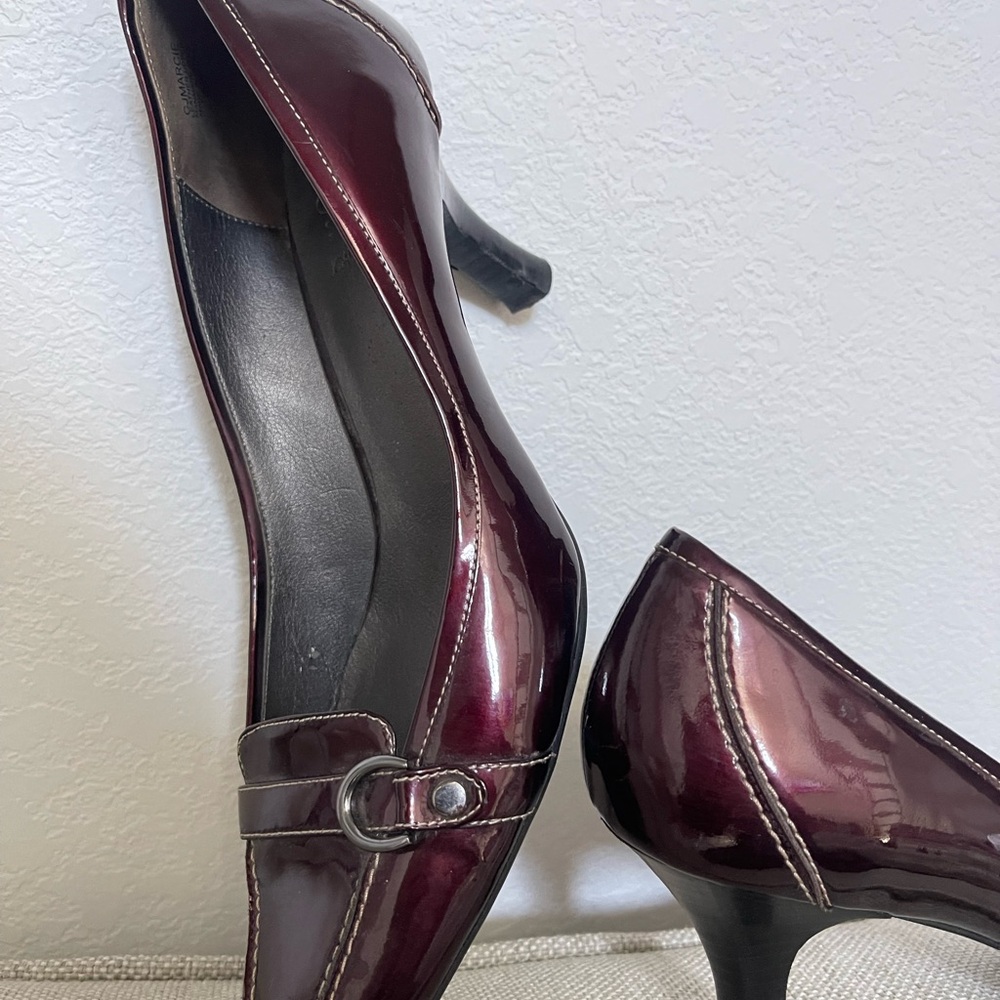Vintage Burgundy Purple Patent Heels 90s Office Siren Kitten Heels